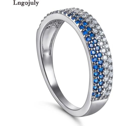 Fashion Women Ring 925 Sterling Silver Ring Blue Crystal White Zircon Fashion Row Rhinestone Ring Jewelry Accessories For Girl