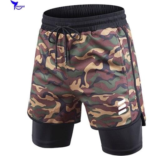 Men 2 in 1 Camouflage Running Shorts Jogging Gym Fitness Training Quick Dry Short Pants Summer Sports Workout Bottoms Clothing