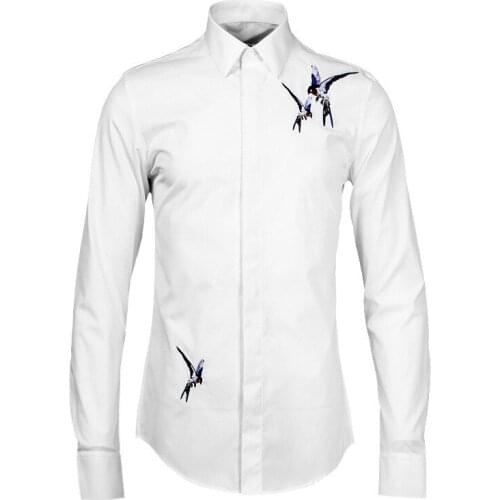 Embroidery colorful bird mens shirts original factory direct sales long sleeve shirt mens brand high-end cotton shirt male tops