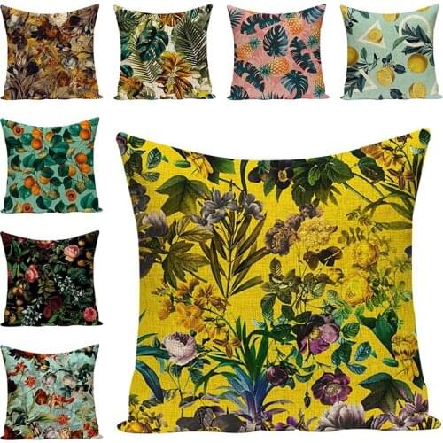 Leaves Cushion Cover Linen Chair Cushion Rainforest Plants Decorative Pillowcases Art Car Seat Accessorie Sofa Pillow Case Home
