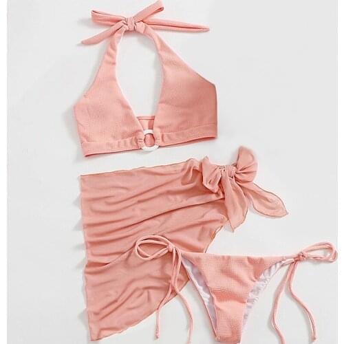 New Summer Sexy 3 Piece Swimsuit Women Push Up Bikinis Set 2021 Mujer Tie-Dyed Bathing Suit Thong Biquini Swimwear Beach Cover