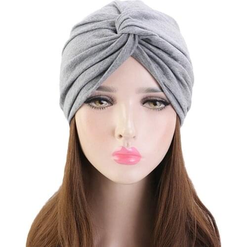 Soild color cotton turban caps for women boho twisted head wraps indian hat muslim underscarf bonnet islamic headdress clothing