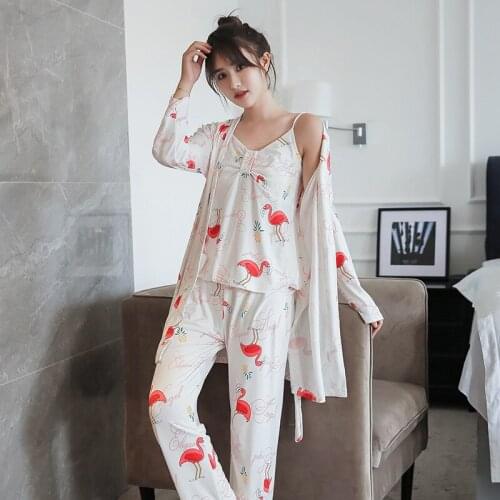 Autumn full length pajama set V-Neck silk pajamas comfortable pajamas for women floral women pajamas sexy pijama mujer