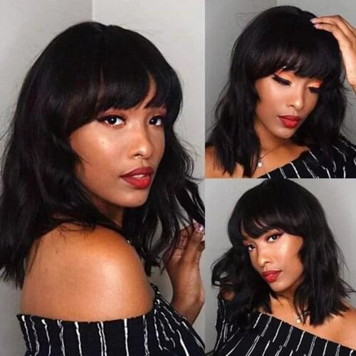 Curly Wig With Bangs Brazilian 150% Density Full Machine Made Wig For Black Women Cheap Natural Remy Human Hair Perruque Cheveux