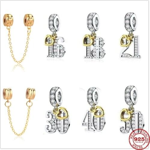 New 925 Sterling Silver Numbers 16 18 21 30 40 50 Pendant Charm Fit Original Charms Pandora Bracelet Dangle Bead Jewelry making