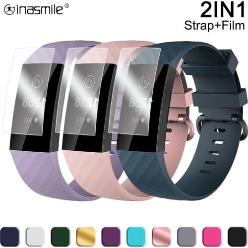 Stylish Strap for Fitbit Charge 3 Band Smart Watch correa Wristband straps For Fitbit Charge 3 bracelet Screen Protector Film