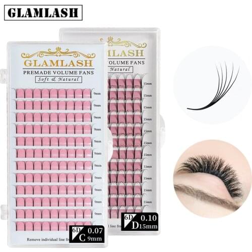 GLAMLASH 2D 3D 4D 5D 6D Long Stem False Lashes Premade Russian Volume Fans Faux Mink Premade Eyelash Extensions Makeup Cilios