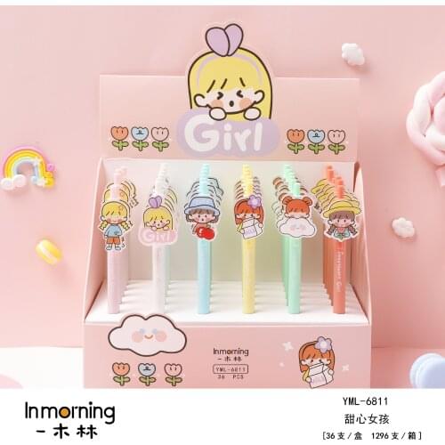 36pcs Gel Pens Super cute girl heart black colored kawaii gel-ink pens pens for writing Cute stationery office school supplies