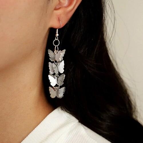 Aprilwell Punk Butterfly Tassel Pendant Earrings For Women 2021 Piercing Silver Color Gothic Drop Jewelry Gift For E-Girl