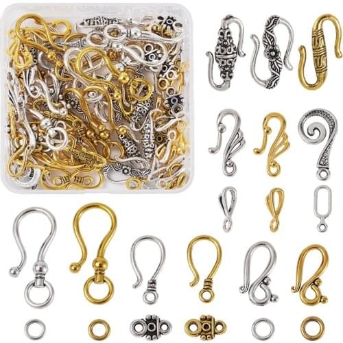 Pandahall 60pcs/box Tibetan Style Alloy Hook and S-Hook Clasps Toggle Clasp Charms for Jewelry Making DIY Bracelet Necklace