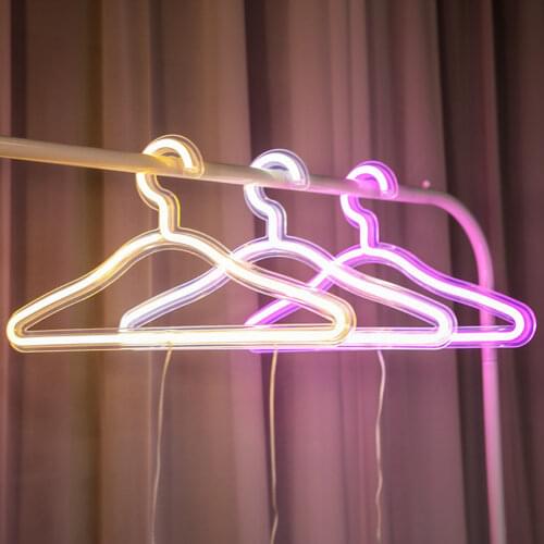 Clothes Hanger LED Neon Light Colorful Hanging Sign Night Lamp Store Decor