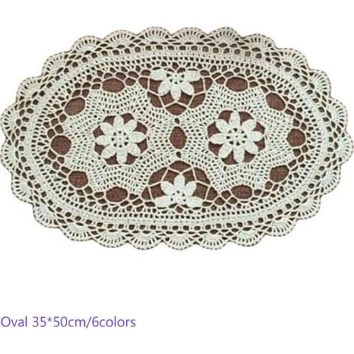 Modern Cotton white Crochet tablecloth Table cloth towel flower oval lace Table Cover tea coffee placemat home wedding decor