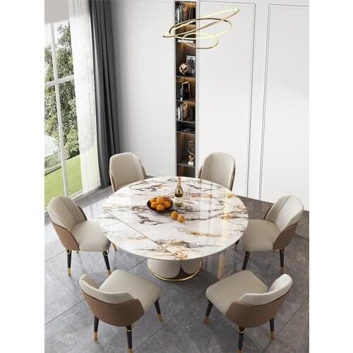 Rotary square round dual purpose dining table chair combination household small bright rock plate dining table with turntable