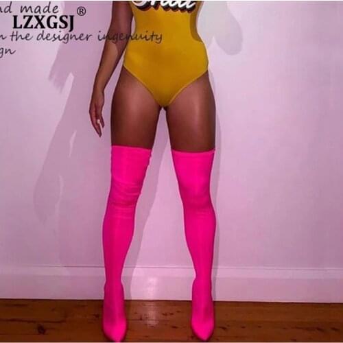Women Knee High Stretch Boots 2021 New Womens Over-the-knee Boots Thin High Heels Boots For Girls Pink Thigh High Boots Female