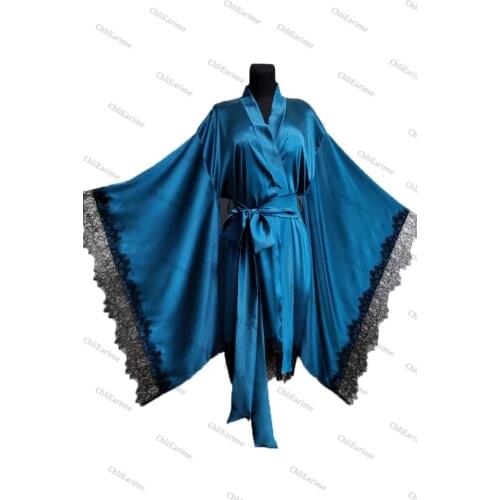 Ladies kimono short bridal gown lace elegant dress bathrobe