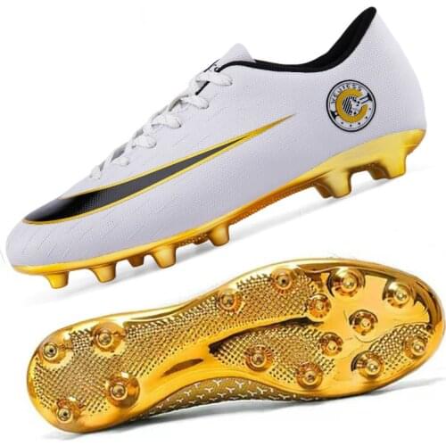 Golden Plated Studs Athletics Football Spikes Shoes Boy Soccer Boots Outdoor Soft Ground Gym Sneakers Men Kids Ankle Trainer