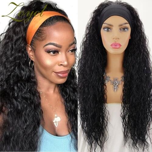 Zoyel Loose Curly Headband Wigs For Black Women 26 Inch Human Synthetic Hair Mix Wig 150% Ombre Afro Glueless Wig With Head band
