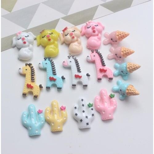 10pcs/lot flat back resin pig giraffe cactus icecream mix colors resin cabochons