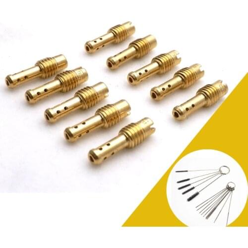 10x Motorcycle Pilot Jet 8 Bleed Holes +Carburetor Cleaning Needles for MIKUNI VM/TM/TMX VM22/210 AX100 EN GN TZR Size 15-37.5
