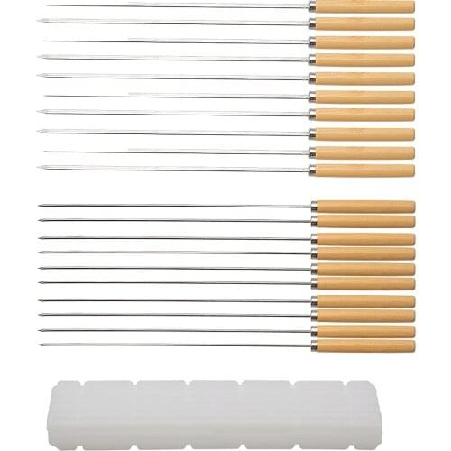 24Pcs Barbecue Stick BBQ Roasting Needle With Wooden Handle Grilling Skewer Set For Meat Vegetable Stainless Steel Roasting Tool