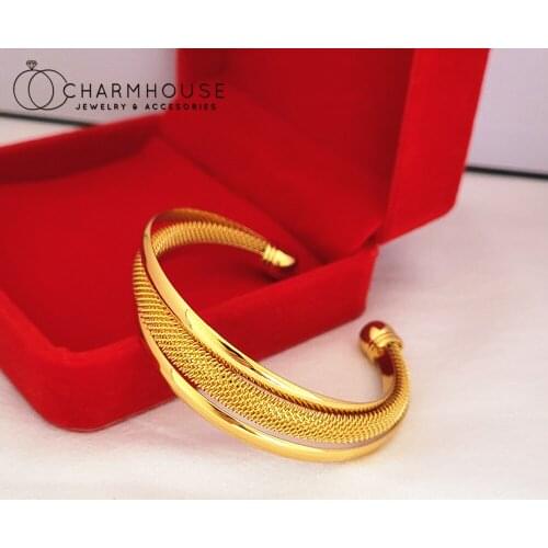 24K Yellow Gold Color Cuff Bangles For Women Geometric Bracelet & Bangle Wristband Pulseira Femme Wedding Jewelry Accesories