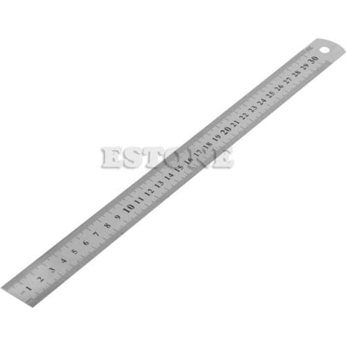 30CM 12" Double Side Stainless Steel Metric Metal Ruler Pocket Pouch Measurement