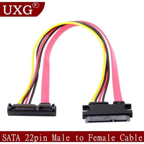 90 Degree SATA 22 Pin Male To Female Sata Extension Cable SATA 3 22 Pin Male to Female 7+15 Pin SATA Data Power Combo Extension