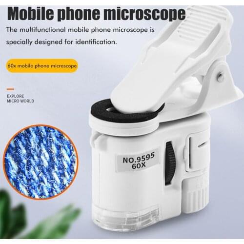 9595W 60X LED Phone Clip Magnifying Glass Jewellery Antiques Identification Magnifier for Identification Jewelry Mini Microscope