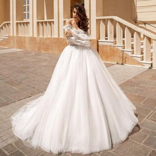 Off-Shoulder Ball Gown Wedding Dress Sweetheart Lace Appliques Detachable Long Sleeves Satin Bridal Gowns Tulle Brides dresses