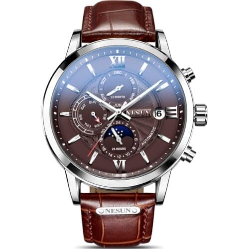 NESUN Official Men Fashion Casual Mechanical Business Automatic Wristwatches MultiFunction Moon Phase Male Chronograph MN9027