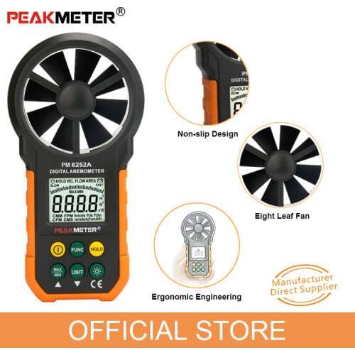 Digital Anemometer Handheld Wind Speed Temperature Meter for Measuring Air Velocity Range 0-30m/s with LCD Backlight PM6252A