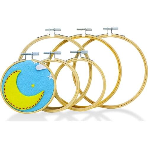 CNIM Hot Embroidery Hoops for Cross Stitch (6 Pack) Premium Round Bamboo Hoop Kit Bulk Adjustable Wooden Circle Set 3 pcs of 4