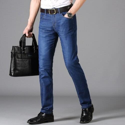 Stretch mid-waist mens jeans in autumn and winter Young mens mercerized cotton mens jeans for business leisure
