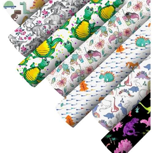 Smooth Faux Leatherette Sheets Dinosaur Animal Printed Synthetic Leather Fabric For Bows Crafts DIY Handmade Material,1Yc19463