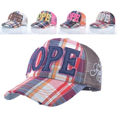 Summer Plaid Baseball Cap For Men Embroidered Letter Caps For Women Fashion Young Students Outdoor Sports Breathable Mesh Hat