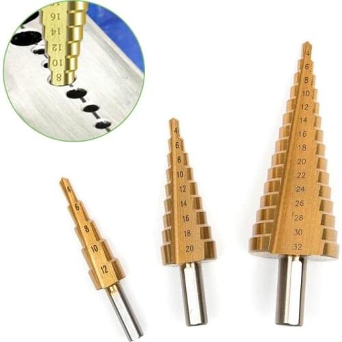 4-12mm 4-20mm 4-32mm HSS 4241 Steel Large Step Cone Titanium Coated Metal Drill Bit Cut Tool Set Hole Cutter Wholesale