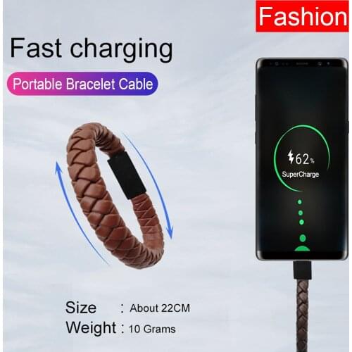 Fashion Bracelet USB Cable Micro USB Cord Type C Wire SuperCharge Wristband Phone Cables Leather Portable Data Line for Samsung