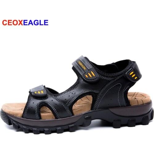 Mens Open Toe Genuine Leather Mens Sandals Breathable Adults Comfortable Summer Outdoor Shoes Roman Beach Sandals Sizes 38-45