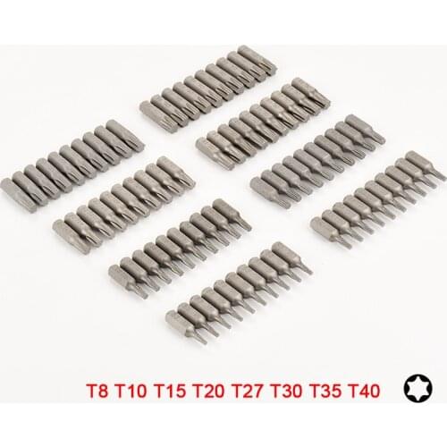 10pcs 25mm Torx Electric Screwdriver Bit Set 1/4 Inch Hex Shank Drill Bit For Power Tools S2 Steel T8-T40 Star Bit