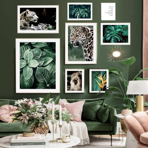 Jungle Wild Leopard Lion Deer Monstera Wall Art Canvas Painting Nordic Posters And Prints Wall Pictures For Living Room Decor