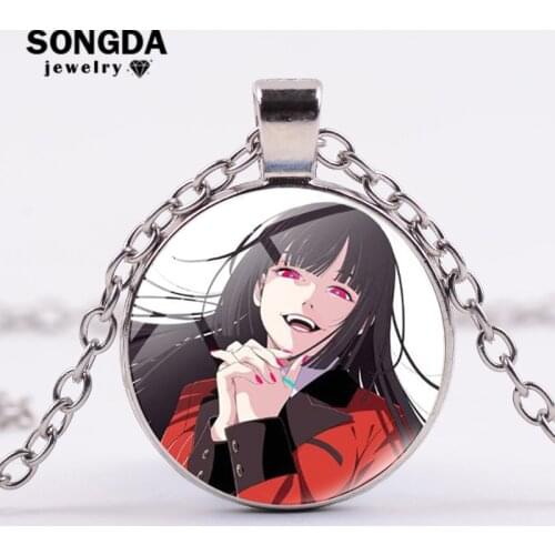 SONGDA Anime Kakegurui Long Chain Necklace Japanese Girls Jabami Yumeko Glass Art Picture Pendants Necklaces Cosplay Accessories