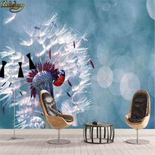 Beibehang Custom wallpaper modern minimalist refreshing dandelion seven-star ladybug close-up TV background wall papel de parede