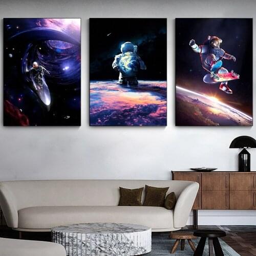 Modern Outer Space Universe Earth Abstract Astronaut Extreme Sports Canvas Painting Posters Picture for Living Room Wall Decor