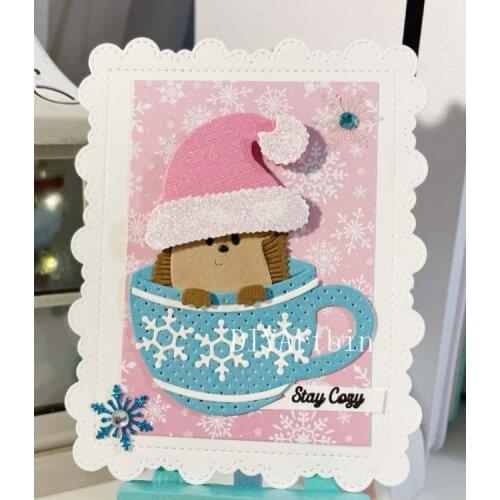 Christmas Teacup Hedgehog Metal Cutting Dies for DIY Scrapbooking Cards Embossing Paper New Die