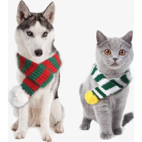 Christmas Pet Knitted Scarf Winter Striped Scarf Warm Dog Costume Cat Neckerchief Small Dog Cat Chihuahua Pug Cat Accessories