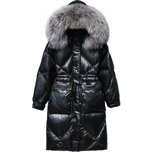 Silver bright face down jacket womens mid-length autumn and winter down slim body slimming waist fashion