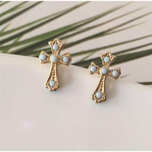 New Lovely Cute Small Light Blue Decorated Cross Stud Earrings For Girl Gorgeous Pretty Mini Bohemia Jewelry Accessory