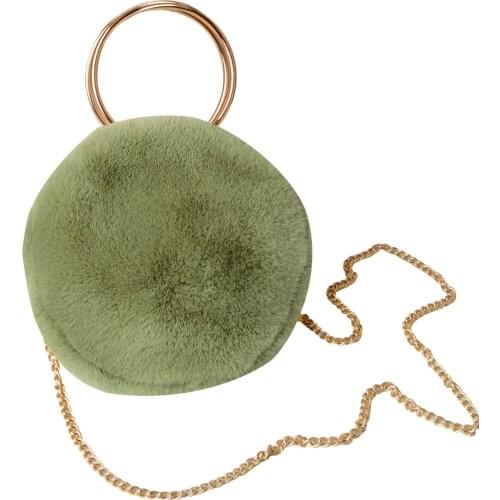 Plush Crossbody Bags Ladies Chain Strap Purse Cute Round Shoulder Bag Circle Travel Satchel Clutch for Women Girls