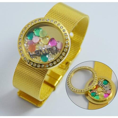 TJP New Locket Bracelets 316L Stainless Steel 30mm Screw Open Floating Lving Lockets Bracelet with Mesh Watchband (no charms)