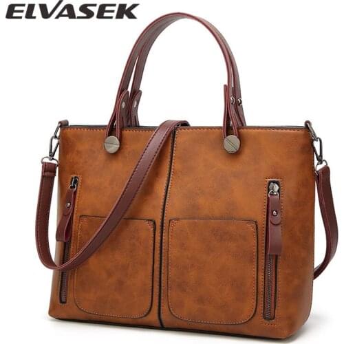 ELVASEK Vintage Shoulder Bag 2020 Retro Leather Large Capacity One-Shoulder Handbag Womens Shopping Bag Ladies Large Bolsos